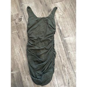 Windsor Womens Faux Suede Ruched Body Hugging Dress S Olive Sleeveless Back Zip